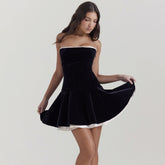 Gold Velvet Tube Top A line Dress Slim Fit Backless Dress Dress